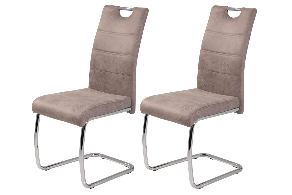 Hela Tische 4er Set Schwingstuhl, Küchenstuhl Flora, Kunstleder Grau, Griffmulde, Metallgestell verchromt, 42x57x98 cm – Microfaser, Anthrazit, 4er Set