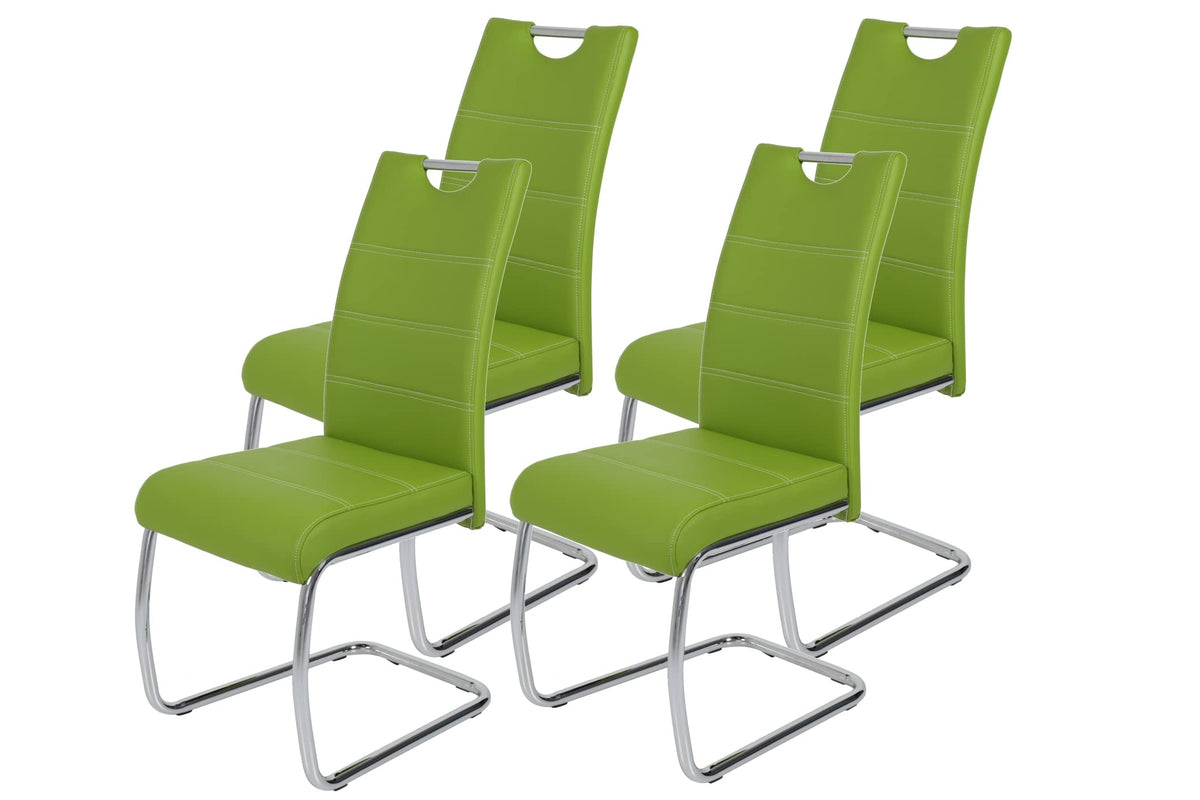 Hela Tische 4er Set Schwingstuhl, Küchenstuhl Flora, Kunstleder Grau, Griffmulde, Metallgestell verchromt, 42x57x98 cm – Kunstleder, Bordeauxrot, 4er Set