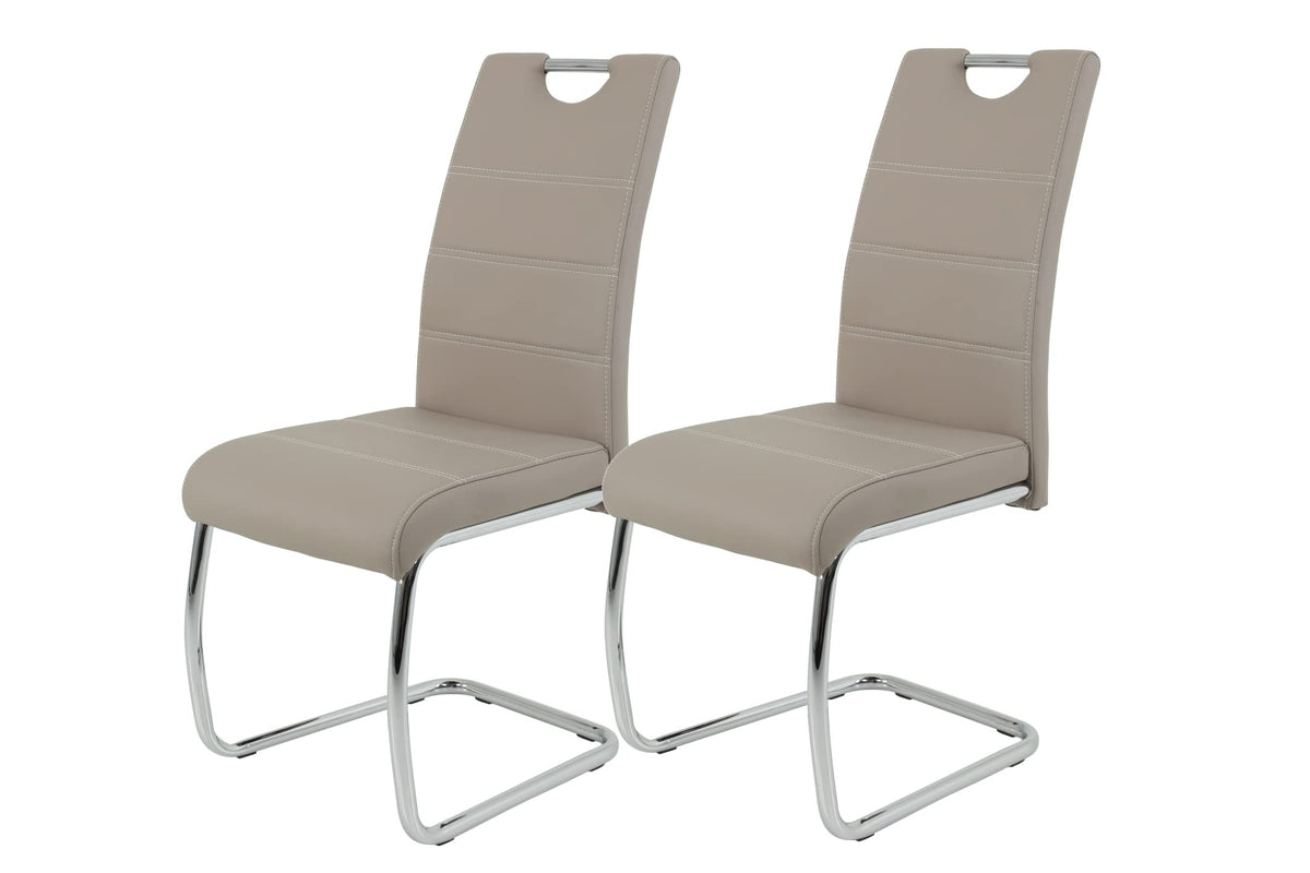 Hela Tische 4er Set Schwingstuhl, Küchenstuhl Flora, Kunstleder Grau, Griffmulde, Metallgestell verchromt, 42x57x98 cm – Kunstleder, Grün, 2er Set