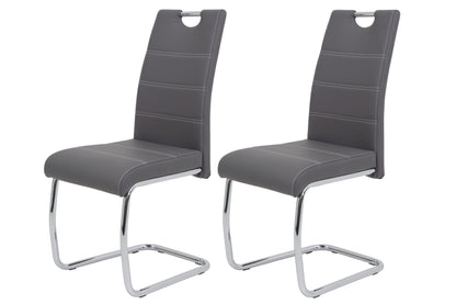 Hela Tische 4er Set Schwingstuhl, Küchenstuhl Flora, Kunstleder Grau, Griffmulde, Metallgestell verchromt, 42x57x98 cm – Microfaser, Grau, 2er Set