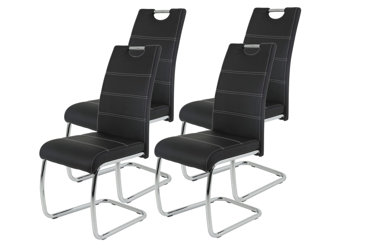 Hela Tische 4er Set Schwingstuhl, Küchenstuhl Flora, Kunstleder Grau, Griffmulde, Metallgestell verchromt, 42x57x98 cm – Microfaser, Beige, 2er Set