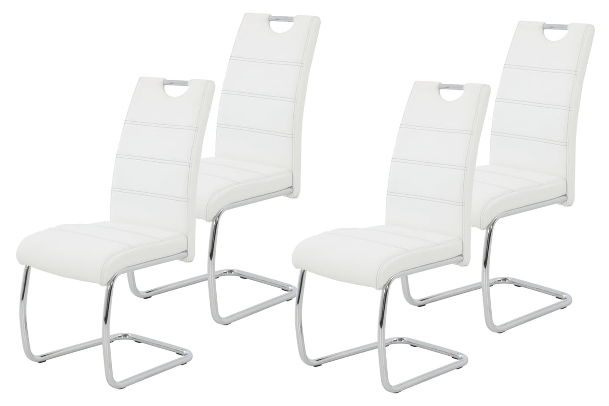 Hela Tische 4er Set Schwingstuhl, Küchenstuhl Flora, Kunstleder Grau, Griffmulde, Metallgestell verchromt, 42x57x98 cm – Kunstleder, Beige, 1ner Pack