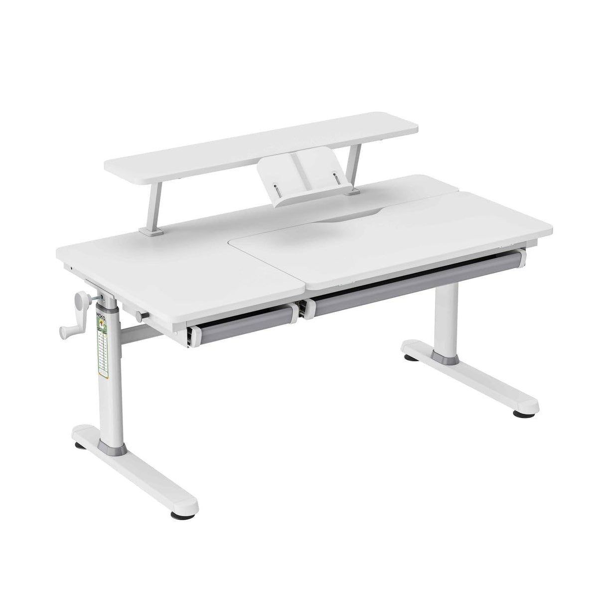 HOKO Kinderschreibtisch höhenverstellbar für Kinder ab 6 Jahren, 120x60 cm – Weiß Schreibtisch 90x60 + Buchstütze, 100x60 + Schreibtischaufsatz