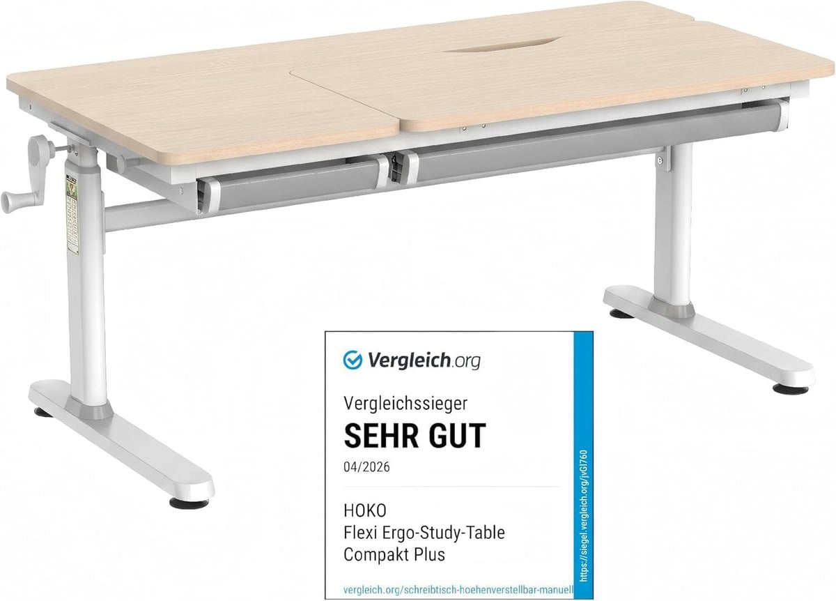 HOKO Kinderschreibtisch höhenverstellbar für Kinder ab 6 Jahren, 120x60 cm – Weiß Schreibtisch 120x60, 120x60