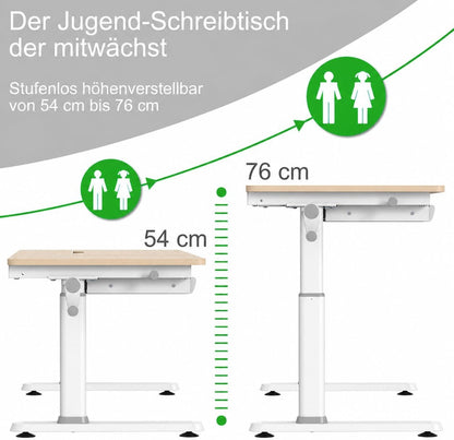 HOKO Kinderschreibtisch höhenverstellbar für Kinder ab 6 Jahren, 120x60 cm