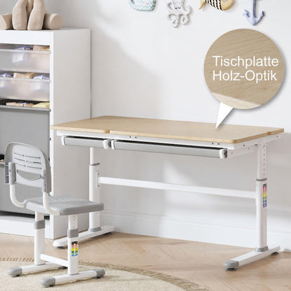 HOKO Kinderschreibtisch höhenverstellbar für Kinder ab 6 Jahren, 120x60 cm