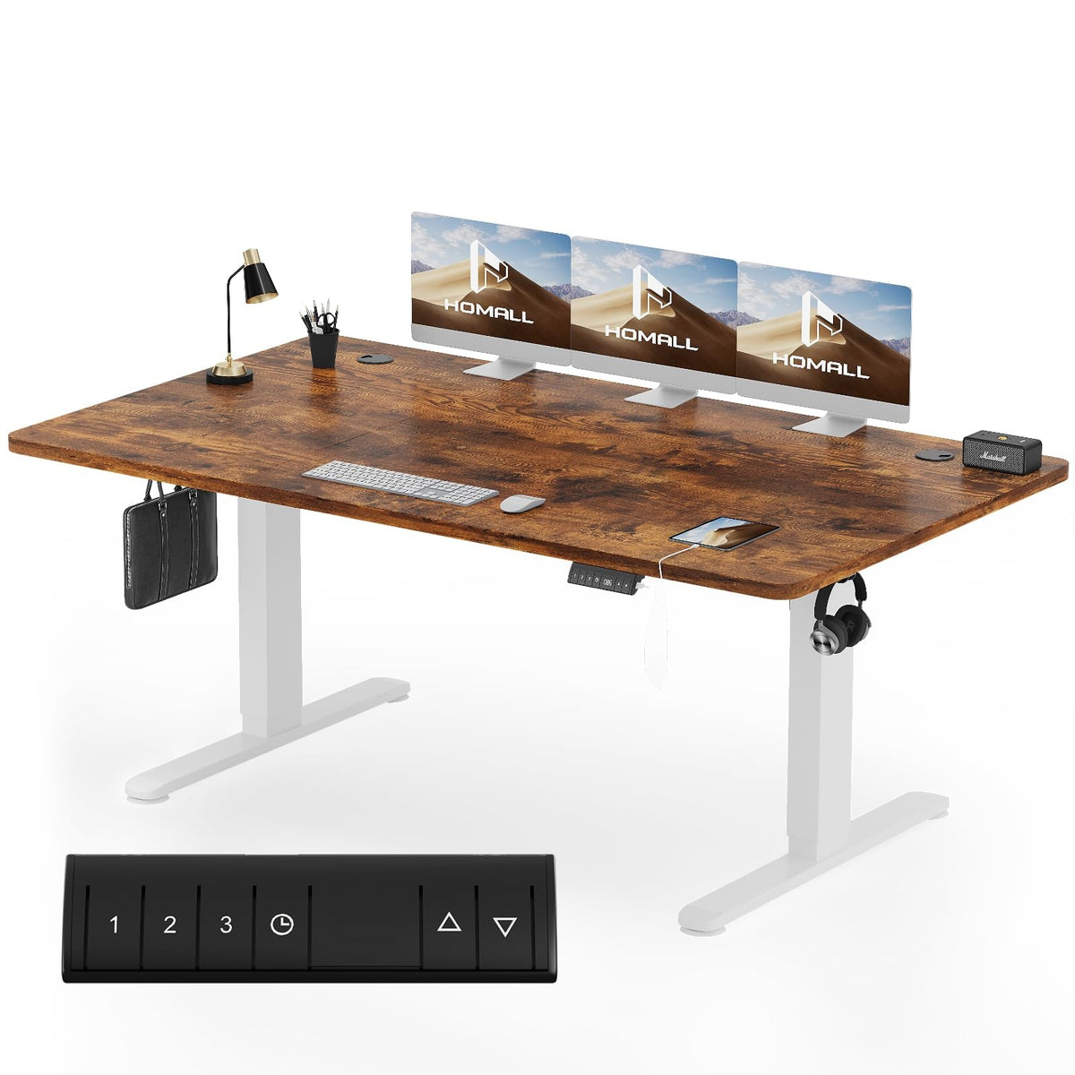 Homall Elektrischer Schreibtisch höhenverstellbar Weiß – Sitz-Steh-Schreibtisch mit USB-A, Memory-Funktion & Kabelmanagement – 200_x_80_cm, Weiß + Schwarz