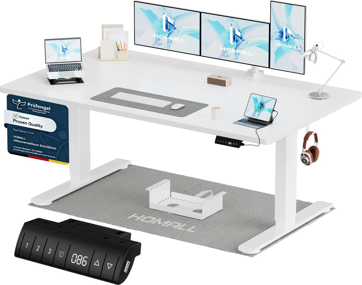 Homall Elektrischer Schreibtisch höhenverstellbar Weiß – Sitz-Steh-Schreibtisch mit USB-A, Memory-Funktion & Kabelmanagement – 200_x_80_cm, Schwarz