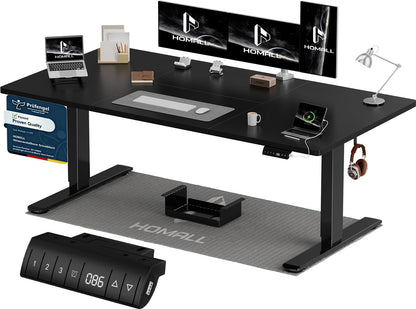 Homall Elektrischer Schreibtisch höhenverstellbar Weiß – Sitz-Steh-Schreibtisch mit USB-A, Memory-Funktion & Kabelmanagement – 180_x_80_cm, Weiß + Schwarz