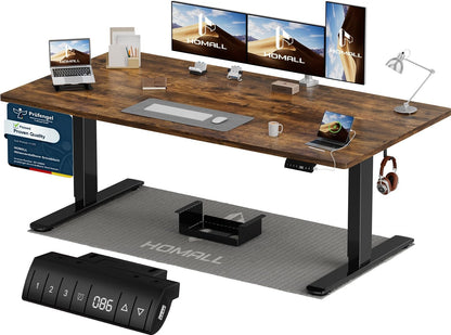 Homall Elektrischer Schreibtisch höhenverstellbar Weiß – Sitz-Steh-Schreibtisch mit USB-A, Memory-Funktion & Kabelmanagement – 200_x_80_cm, Schwarz + Nussbaum