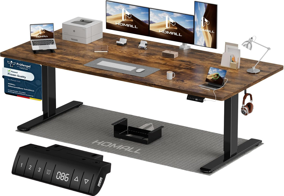 Homall Elektrischer Schreibtisch höhenverstellbar Weiß – Sitz-Steh-Schreibtisch mit USB-A, Memory-Funktion & Kabelmanagement – 180_x_80_cm, Schwarz + Braun