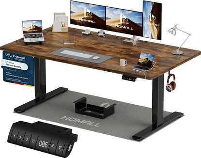 Homall Elektrischer Schreibtisch höhenverstellbar Weiß – Sitz-Steh-Schreibtisch mit USB-A, Memory-Funktion & Kabelmanagement – 180_x_80_cm, Weiß + Beige