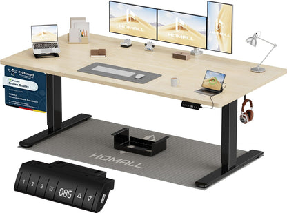 Homall Elektrischer Schreibtisch höhenverstellbar Weiß – Sitz-Steh-Schreibtisch mit USB-A, Memory-Funktion & Kabelmanagement – 140_x_70_cm, Schwarz