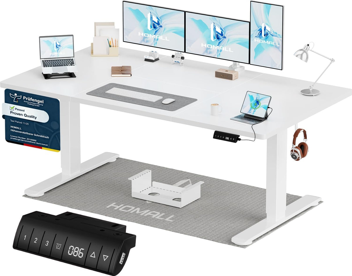 Homall Elektrischer Schreibtisch höhenverstellbar Weiß – Sitz-Steh-Schreibtisch mit USB-A, Memory-Funktion & Kabelmanagement – 160_x_80_cm, Schwarz + Nussbaum