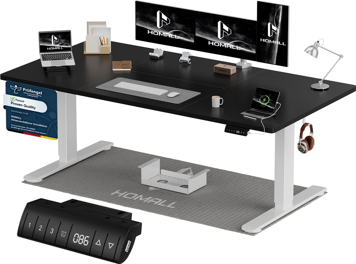 Homall Elektrischer Schreibtisch höhenverstellbar Weiß – Sitz-Steh-Schreibtisch mit USB-A, Memory-Funktion & Kabelmanagement – 120_x_60_cm, Weiß