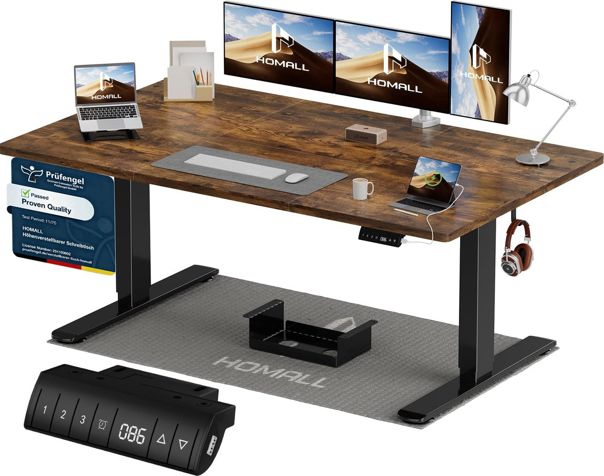 Homall Elektrischer Schreibtisch höhenverstellbar Weiß – Sitz-Steh-Schreibtisch mit USB-A, Memory-Funktion & Kabelmanagement – 140_x_70_cm, Weiß