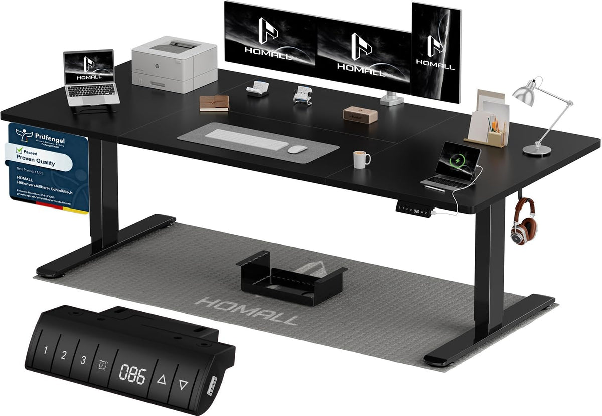 Homall Elektrischer Schreibtisch höhenverstellbar Weiß – Sitz-Steh-Schreibtisch mit USB-A, Memory-Funktion & Kabelmanagement – 120_x_60_cm, Weiß + Beige