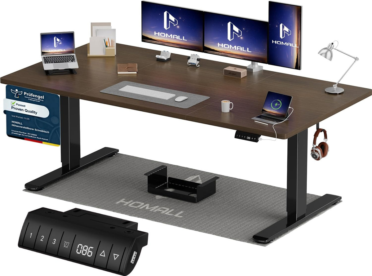Homall Elektrischer Schreibtisch höhenverstellbar Weiß – Sitz-Steh-Schreibtisch mit USB-A, Memory-Funktion & Kabelmanagement