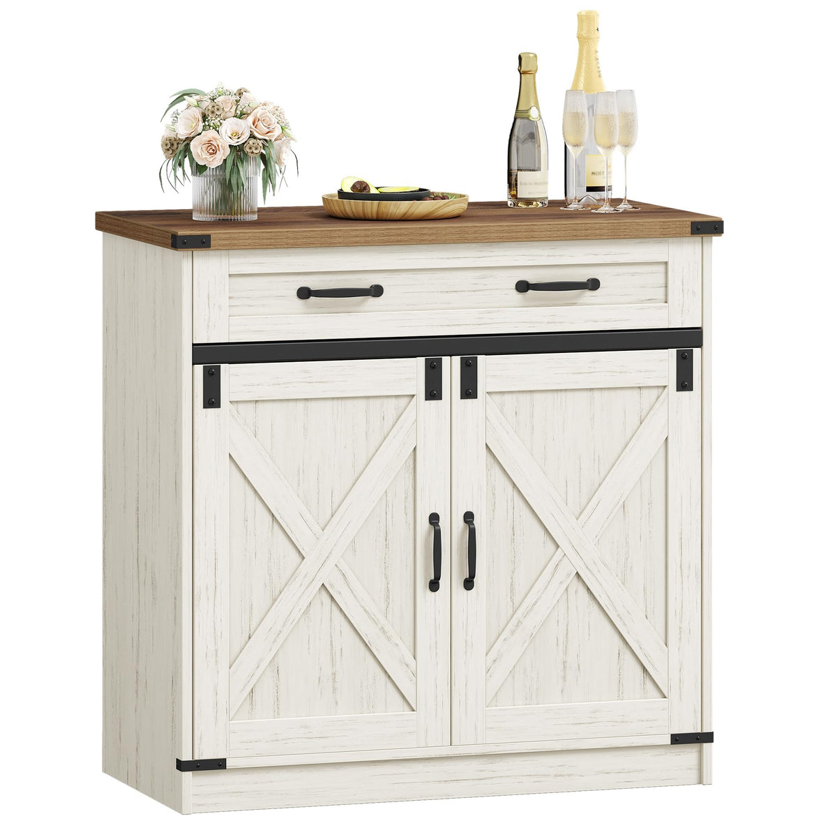 Hzuaneri Sideboard, Buffetschrank mit 2 Schublade, 4 Türen – Schwarz-honigbraun, 40 x 140 x 80 cm