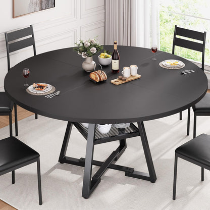 Jocoevol Esstisch Runder für 2–4 Personen, Esszimmertisch mit Ablage, platzsparender Küchentisch aus Holz im Industrial Design (Schwarz, 107x107x76cm) – Schwarz, 120 x 120 cm