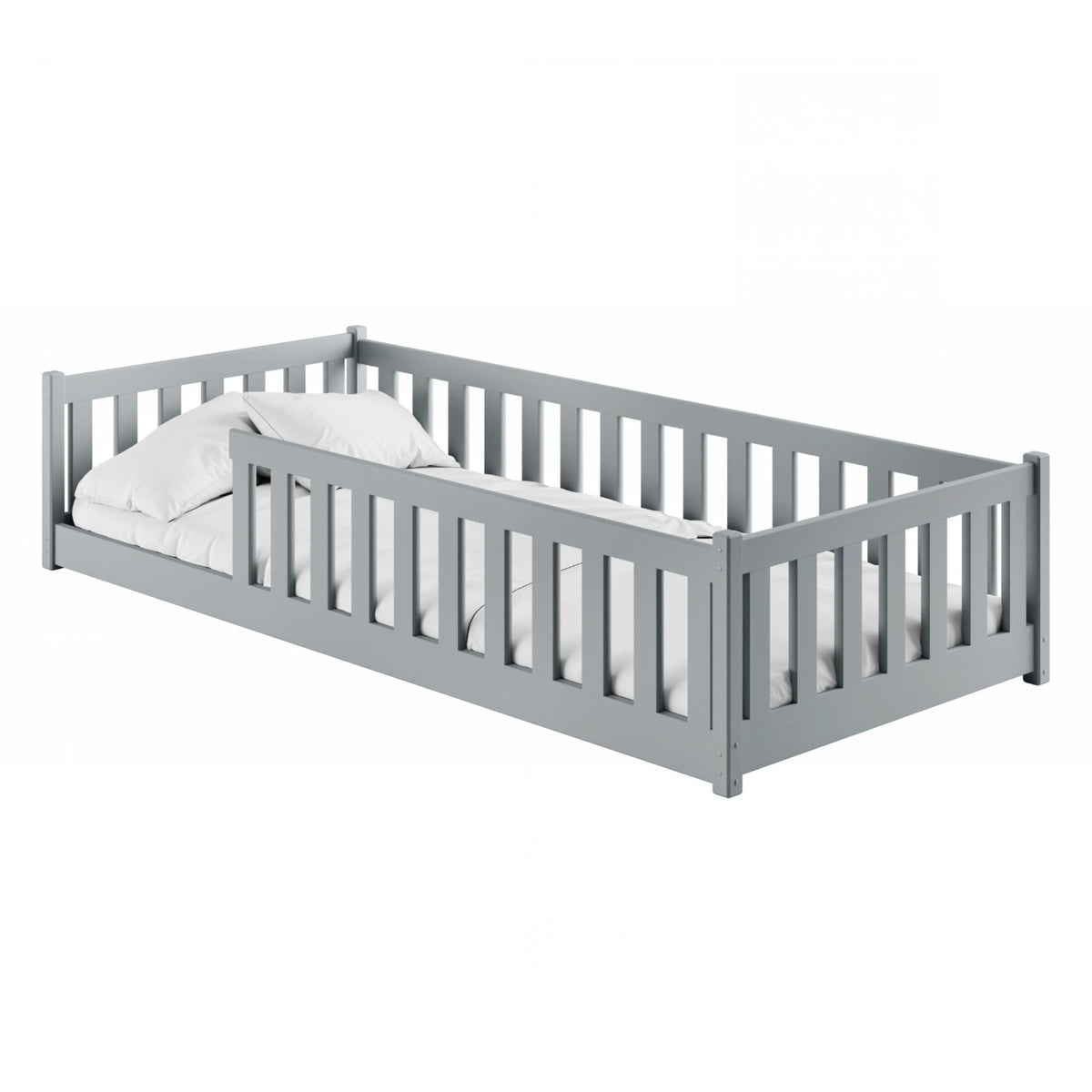 Kids Collective Kinderbett Bodenbett 120x200 cm Bett mit Rausfallschutz & Lattenrost Montessori Bett Bed Gitterbett Kinder Jugendbett Einzelbett | Natur Kiefer Holz massiv Junge Mädchen – 90x190 cm ohne Matratze, Milchschokolade