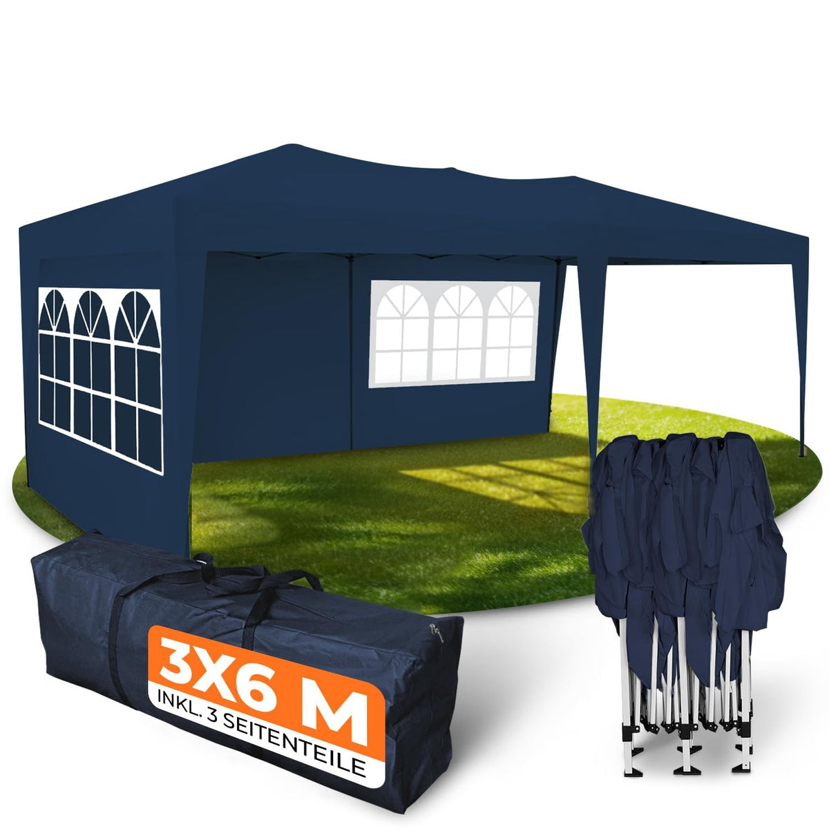 Kronenburg Faltpavillon wasserdicht Dachmaß 3 x 3 m UV Schutz 50+ Pavillon in Champagner mit 4 Seitenteilen – Champagner, 3 x 6 m ohne Seitenteile