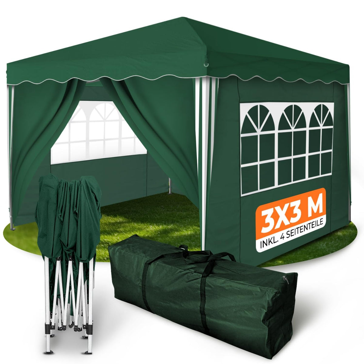 Kronenburg Faltpavillon wasserdicht Dachmaß 3 x 3 m UV Schutz 50+ Pavillon in Champagner mit 4 Seitenteilen – Grün, 3 x 3 m mit 4 Seitenteilen