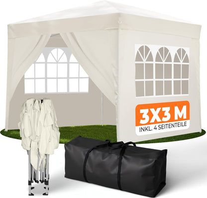 Kronenburg Faltpavillon wasserdicht Dachmaß 3 x 3 m UV Schutz 50+ Pavillon in Champagner mit 4 Seitenteilen – Schwarz, 2 x 2 m mit 4 Seitenteilen