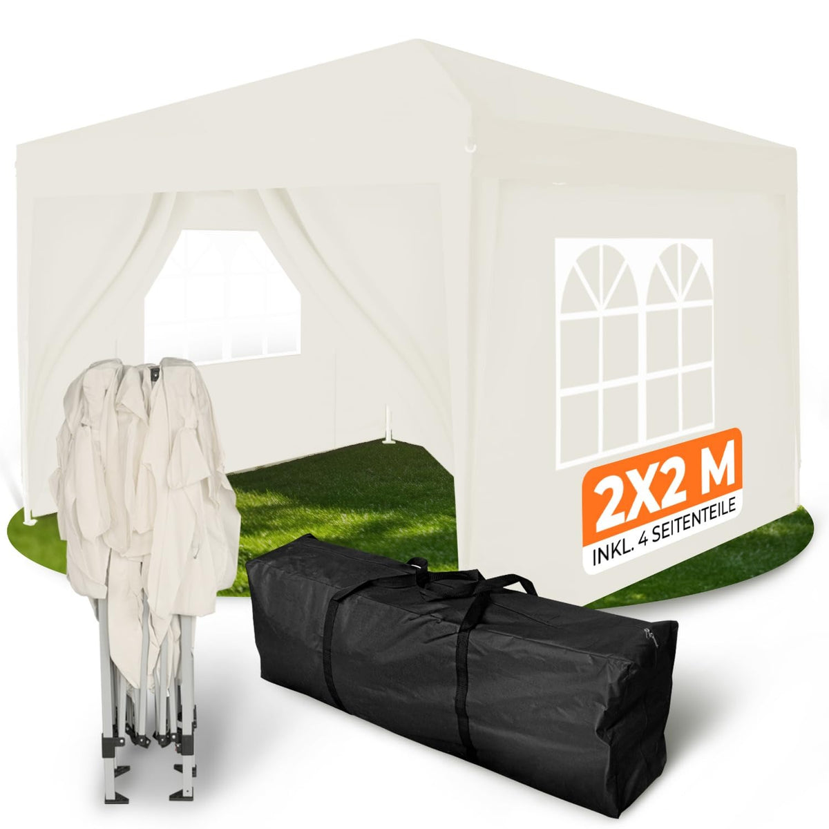 Kronenburg Faltpavillon wasserdicht Dachmaß 3 x 3 m UV Schutz 50+ Pavillon in Champagner mit 4 Seitenteilen – Champagner, 2 x 2 m ohne Seitenteile