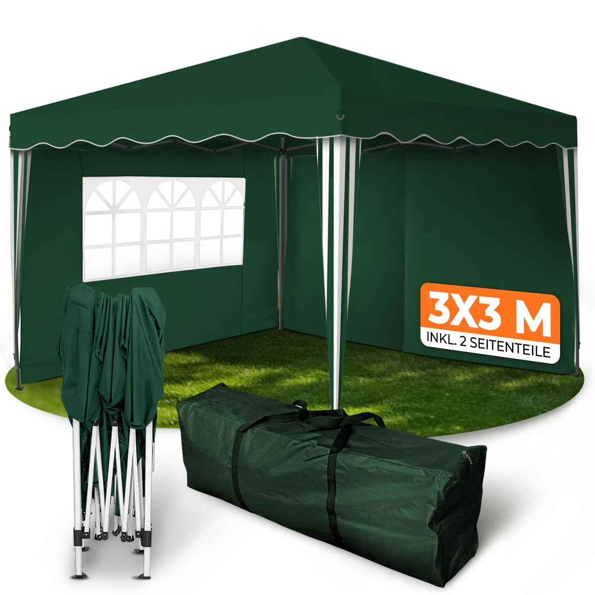 Kronenburg Faltpavillon wasserdicht Dachmaß 3 x 3 m UV Schutz 50+ Pavillon in Champagner mit 4 Seitenteilen – Blau, 2 x 2 m ohne Seitenteile
