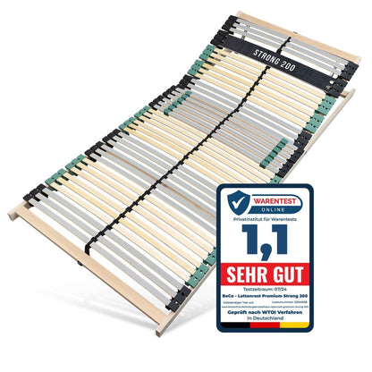 Lattenrost 140x200 Premium Strong bis 200Kg, Kopfteil verstellbar, 7-Zonen-Lattenrost mit 42 Latten, Hergestellt in Deutschland, extra stabil aus Buchenholz – 200 x 200 cm, Verstellbar | 42 Leisten | Unmontiert