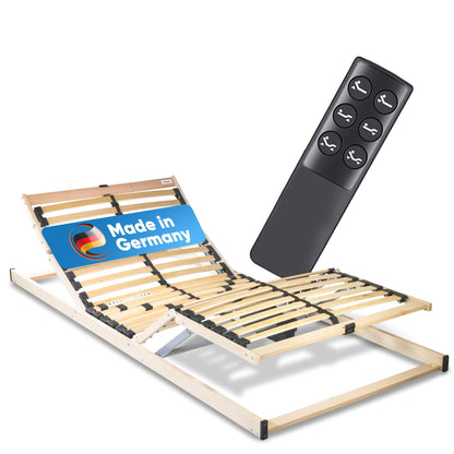 RehaSleep Elektrischer Lattenrost 28 Leisten, 7-Zonen Lattenrahmen aus Birkenholz, verstellbar mit Motor, Natur – 120X200
