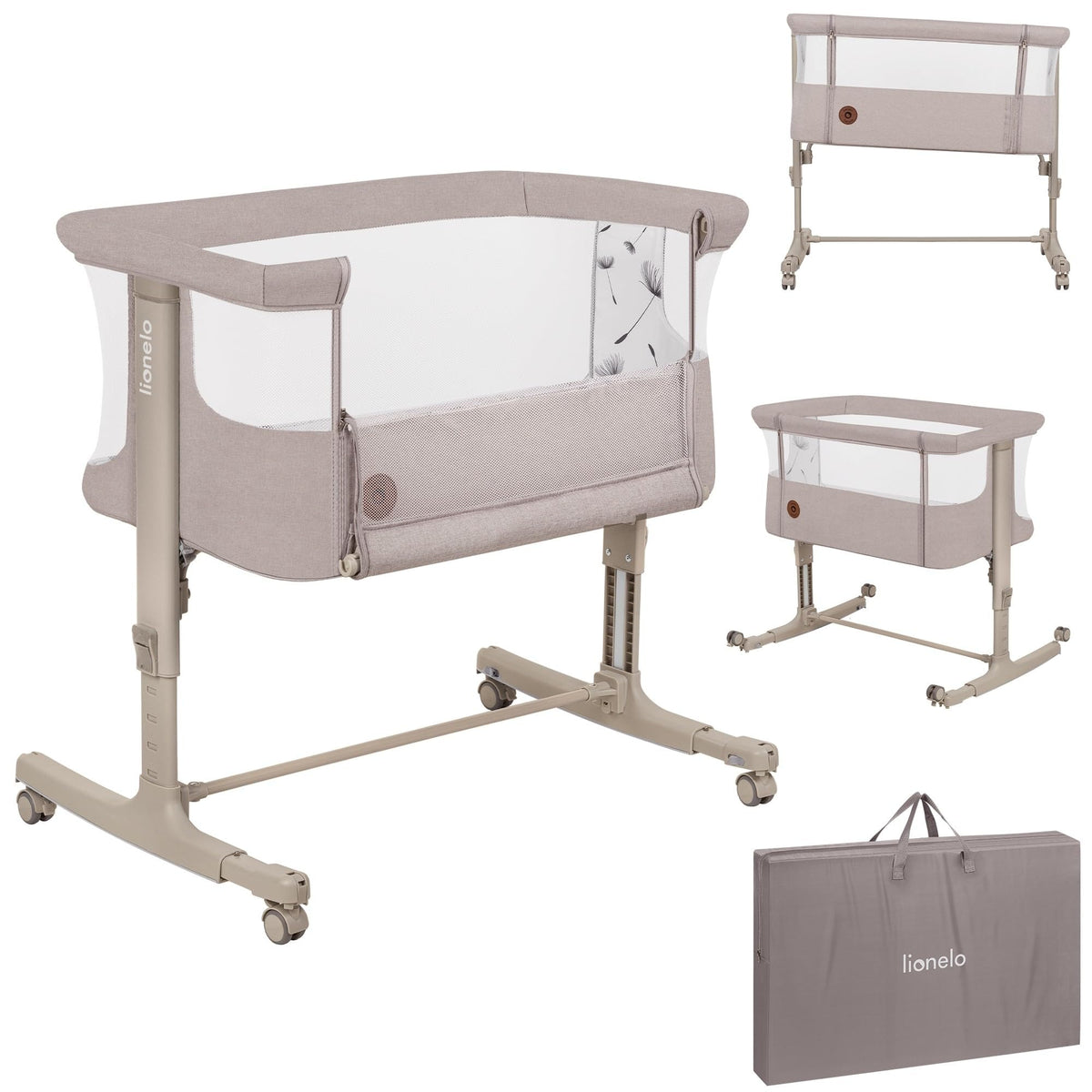 Lionelo Aurora 3 in 1 Babybett bis 9 kg, Beistellbett, Wiege – Beige Cappucino, Large