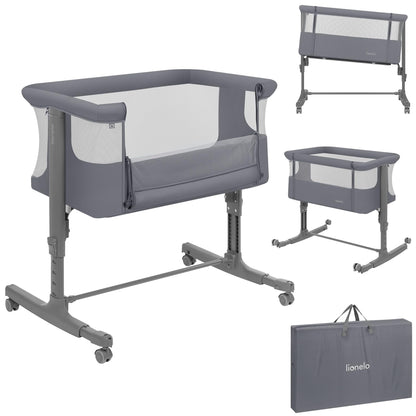 Lionelo Aurora 3 in 1 Babybett bis 9 kg, Beistellbett, Wiege – Grau, Large