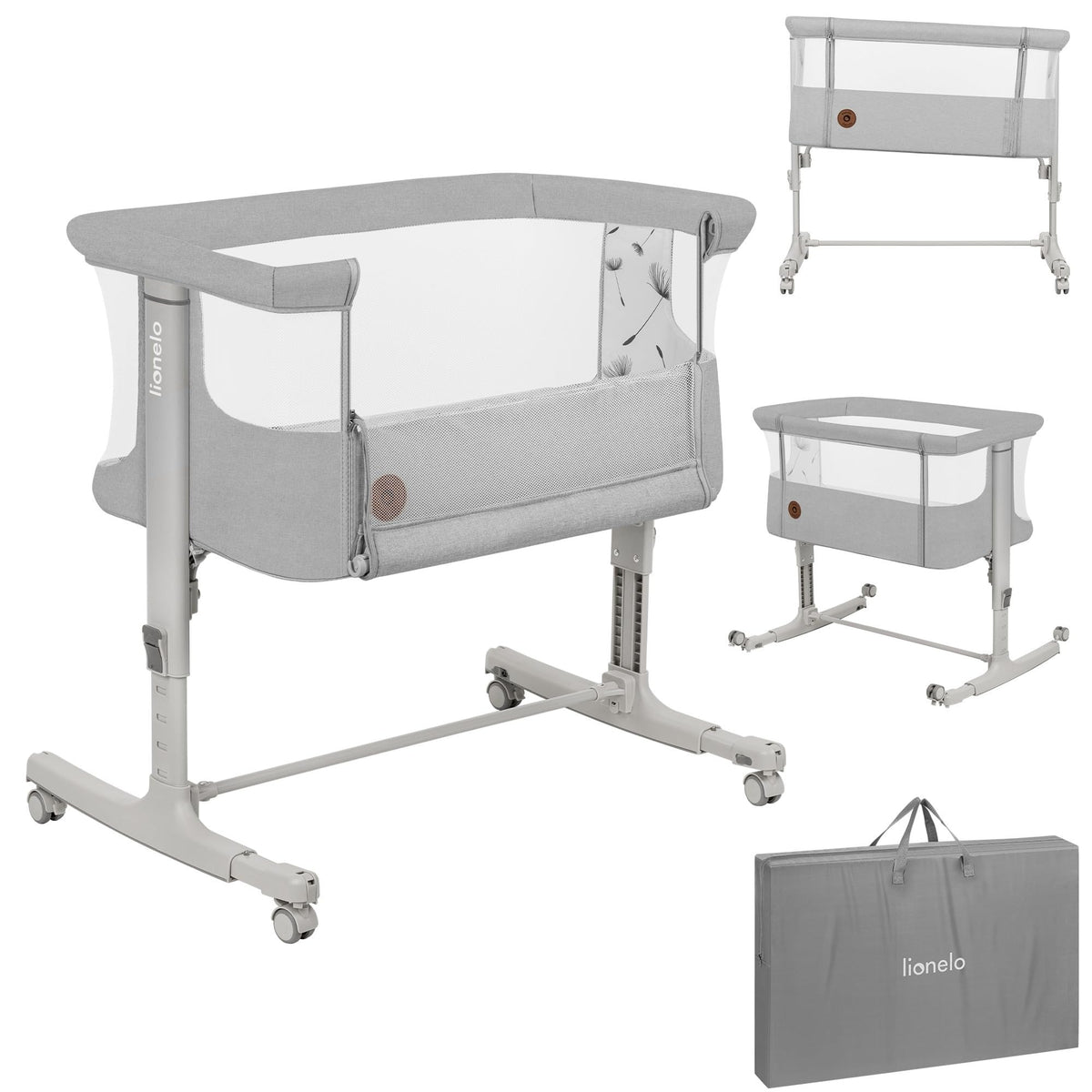 Lionelo Aurora 3 in 1 Babybett bis 9 kg, Beistellbett, Wiege – Graphit, Large