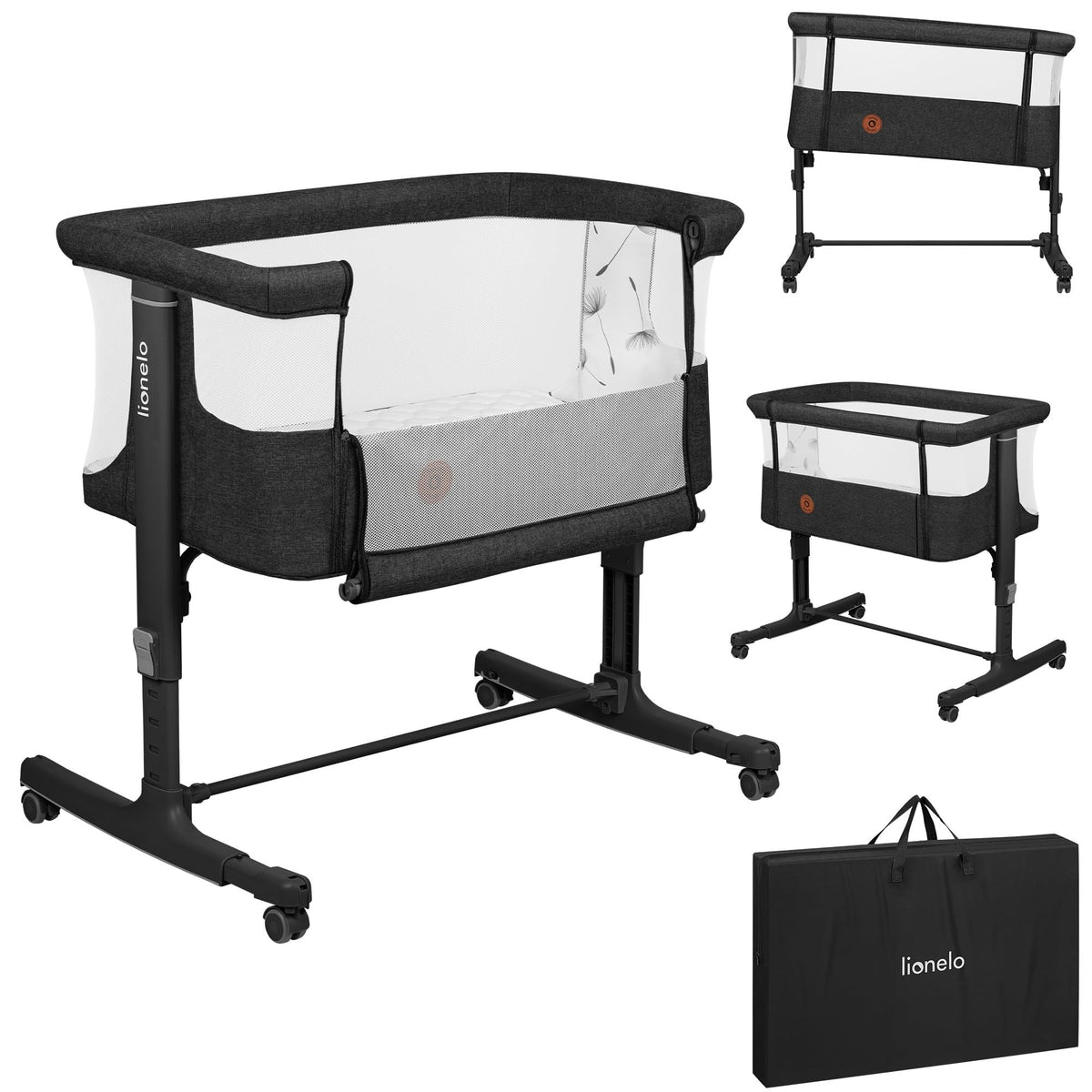 Lionelo Aurora 3 in 1 Babybett bis 9 kg, Beistellbett, Wiege – Grün Sage, Large