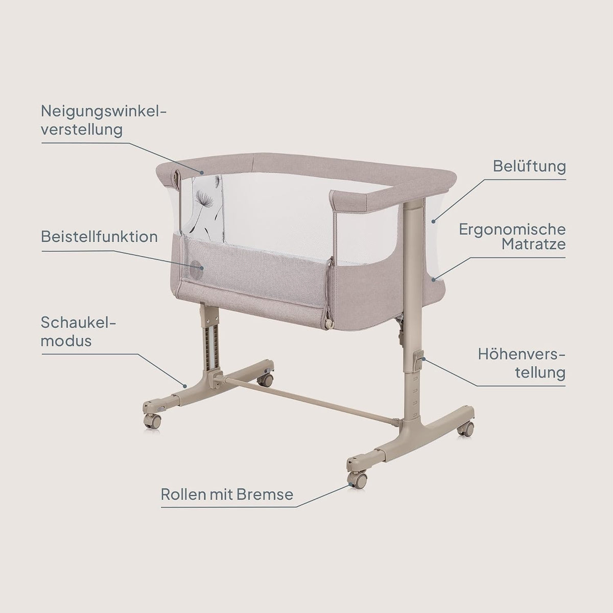 Lionelo Aurora 3 in 1 Babybett bis 9 kg, Beistellbett, Wiege