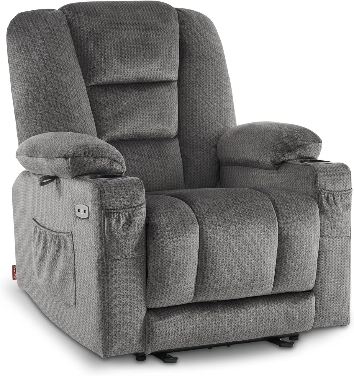 M MCombo Elektrischer Fernsehsessel Relaxsessel mit Liegefunktion, Massage & Wärme, USB-Anschluss, verstellbarer TV Sessel für Wohnzimmer – Stoff, Grau