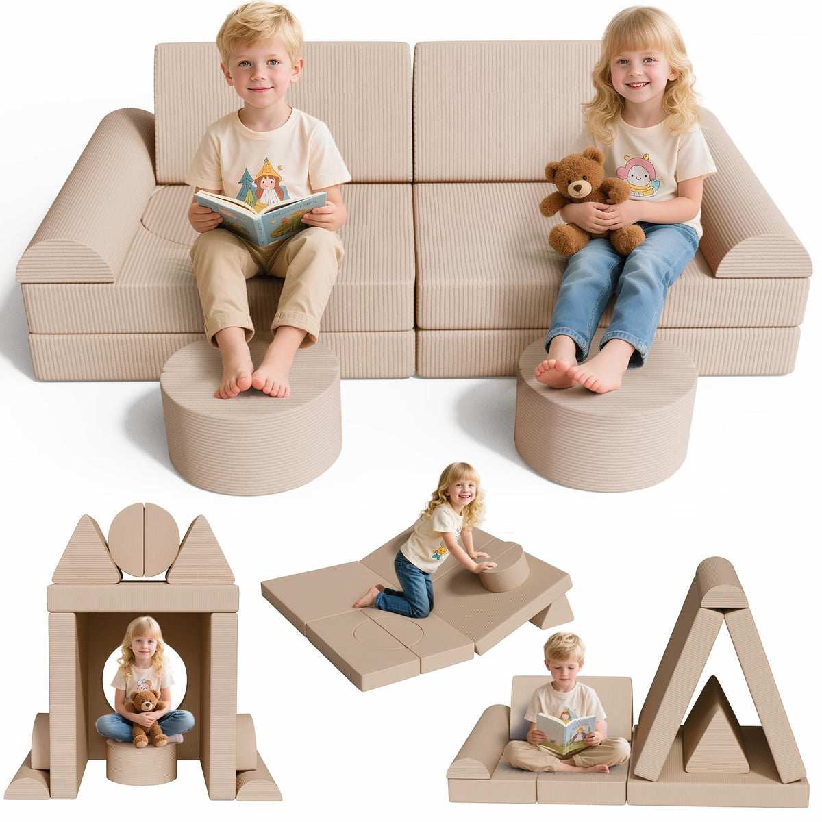 MAMIZO Spielsofa Cord, Kindersofa-Bausteine,Spielsofa für Kinder Oeko-TEX – Gelb