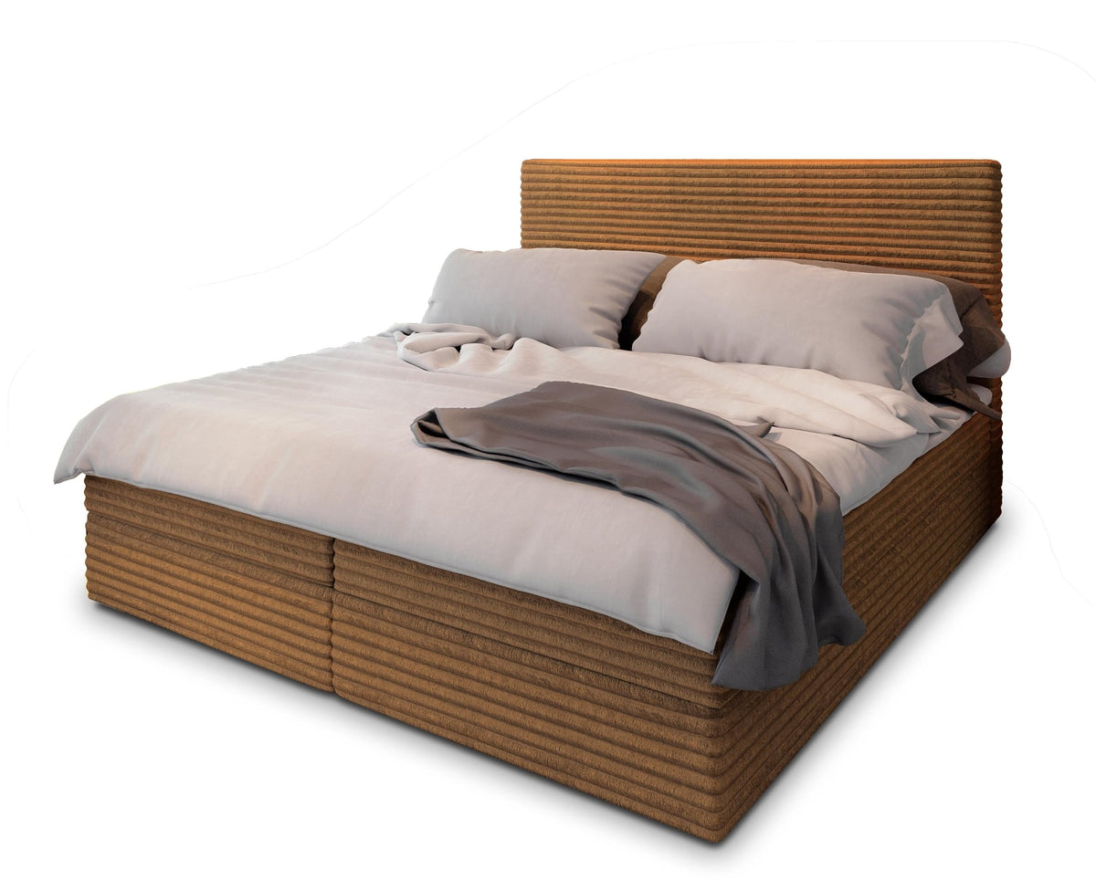Masseno Boxspringbett PISA Creme mit Matratze & Topper, Polsterbett mit Bettkasten und gepolstertem Kopfteil – Graphitfarben, 180x200 cm