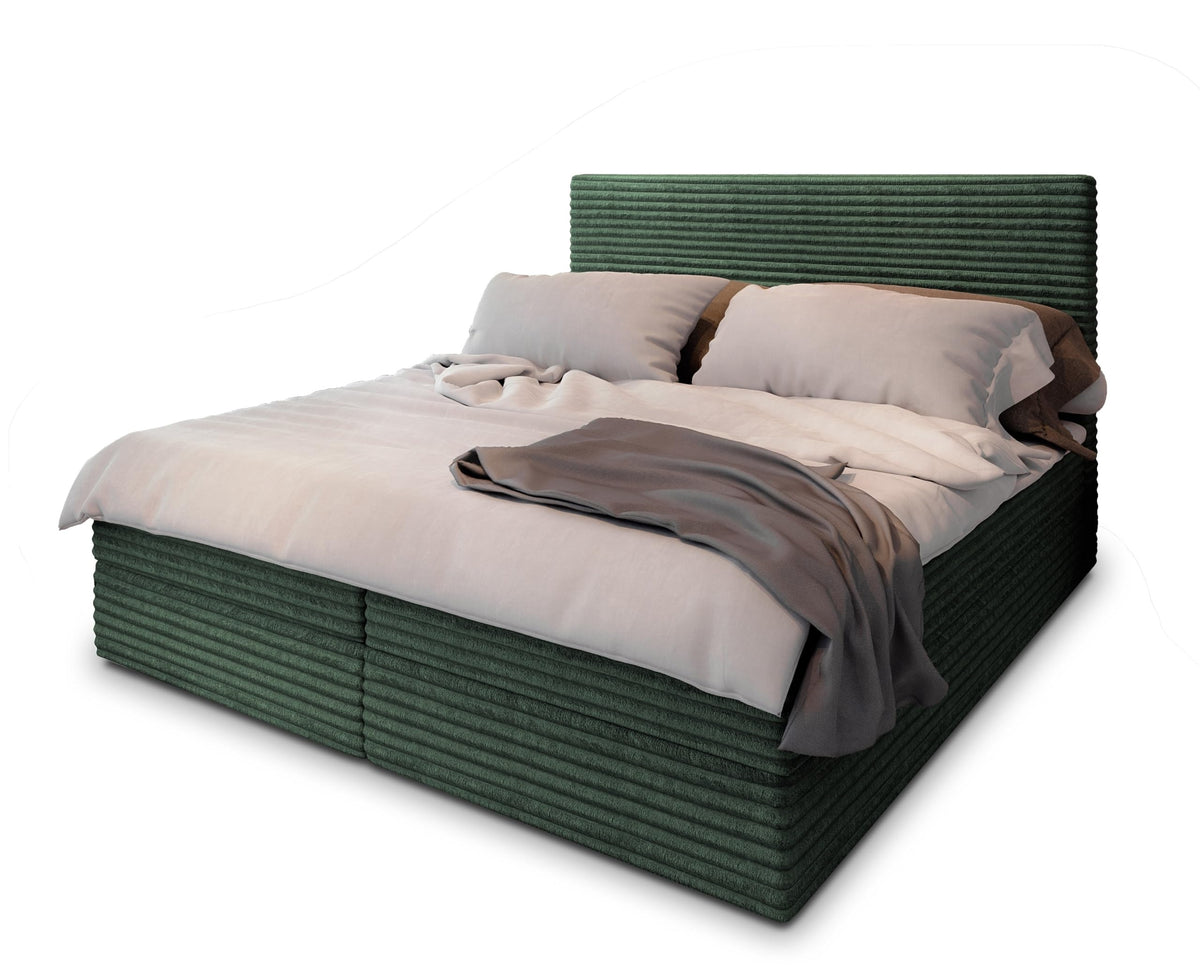 Masseno Boxspringbett PISA Creme mit Matratze & Topper, Polsterbett mit Bettkasten und gepolstertem Kopfteil – Creme, 160x200 cm