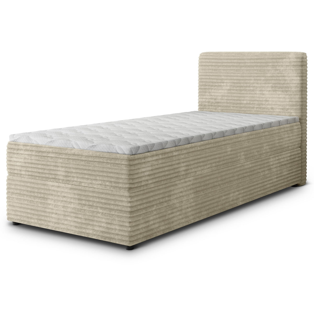 Masseno Boxspringbett PISA Creme mit Matratze & Topper, Polsterbett mit Bettkasten und gepolstertem Kopfteil – Grau, 100x200 cm