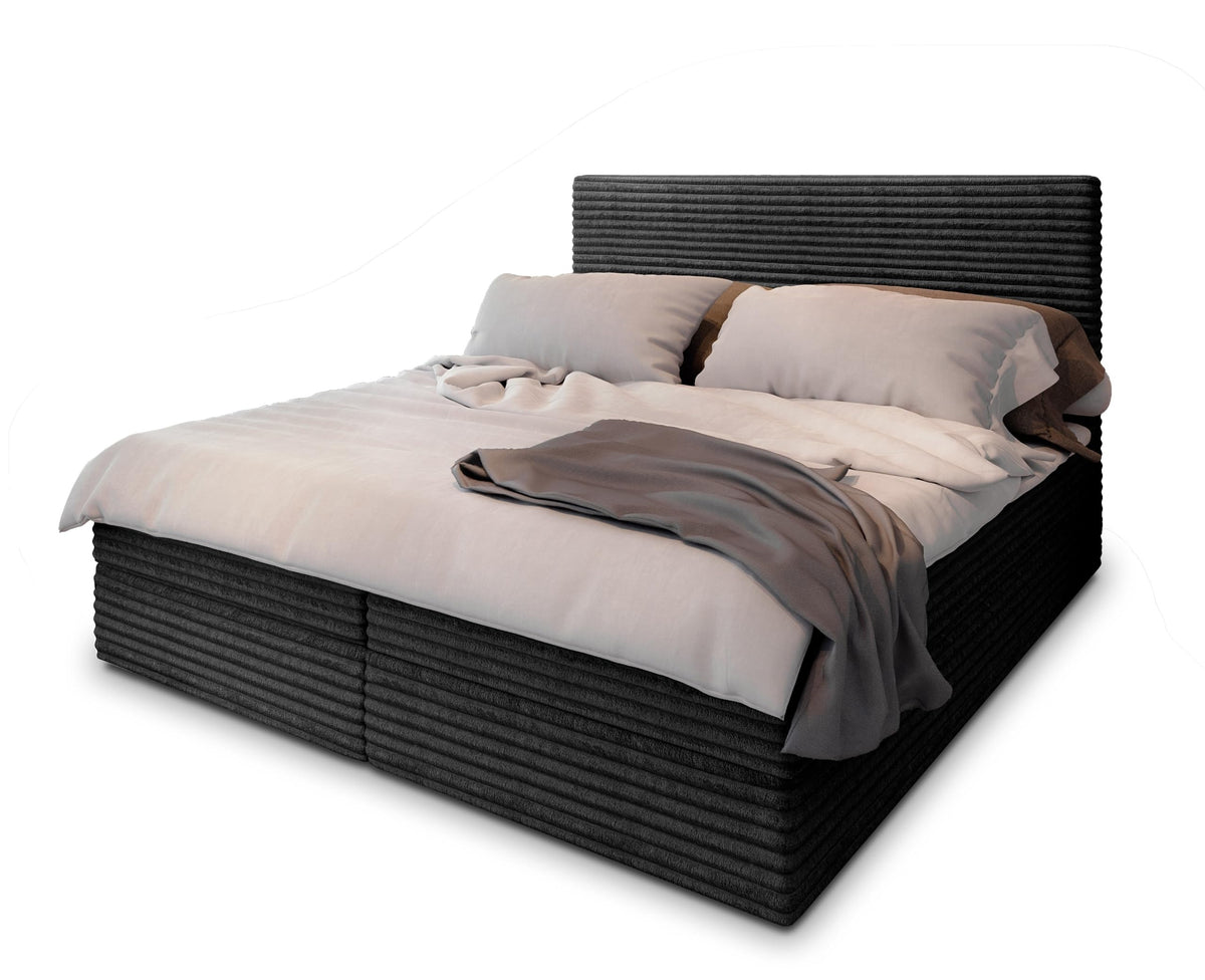 Masseno Boxspringbett PISA Creme mit Matratze & Topper, Polsterbett mit Bettkasten und gepolstertem Kopfteil – Schwarz, 100x200 cm