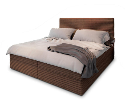 Masseno Boxspringbett PISA Creme mit Matratze & Topper, Polsterbett mit Bettkasten und gepolstertem Kopfteil – Blau, 90x200 cm