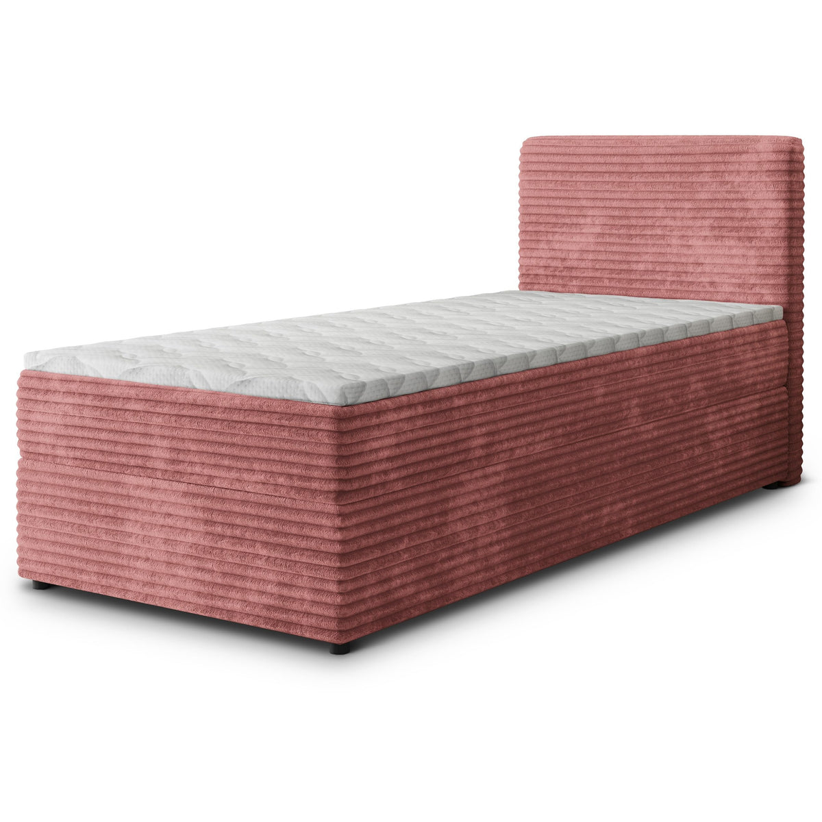 Masseno Boxspringbett PISA Creme mit Matratze & Topper, Polsterbett mit Bettkasten und gepolstertem Kopfteil – Beige, 90x200 cm