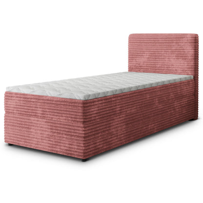 Masseno Boxspringbett PISA Creme mit Matratze & Topper, Polsterbett mit Bettkasten und gepolstertem Kopfteil – Beige, 90x200 cm