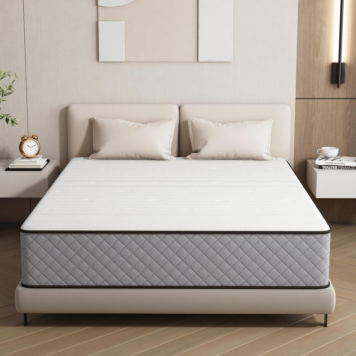 Matratze 140x200 Kaltschaum H2 H3 mit Öko-Tex Zertifiziert 25 cm Höhe, 7-Zone Taschenfederkernmatratze mit Memory-Schaum Bett Matratze 140x200x25cm – Weiß + Grau, 90*200*21cm