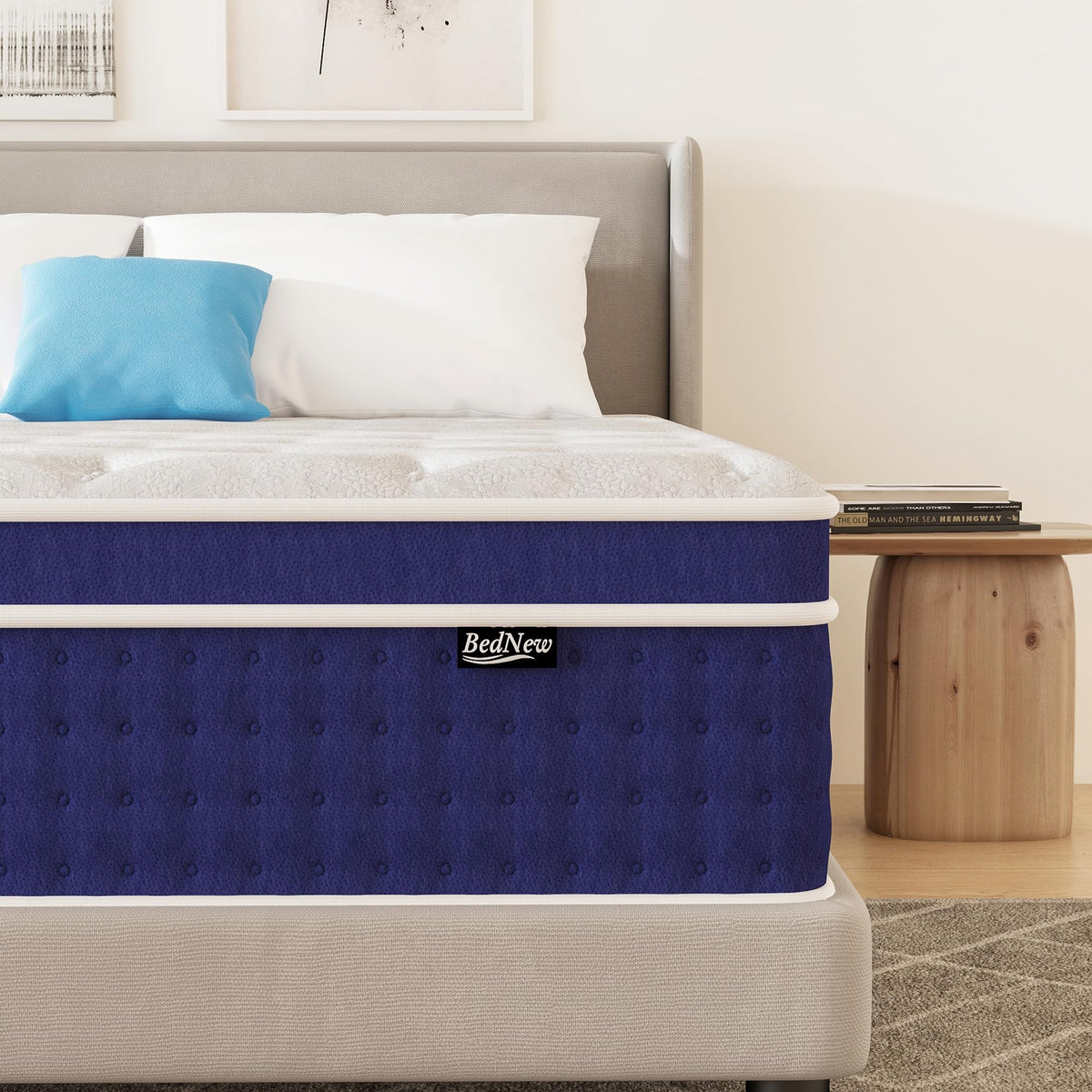 Matratze 180 x 200cm, Federkernmatratze H3 Höhe 31cm 7-Zonen Orthopädische Taschenfederkernmatratze mit Comfort Memory-Schaum Schicht – 200x200x31cm, Weiß & Blau