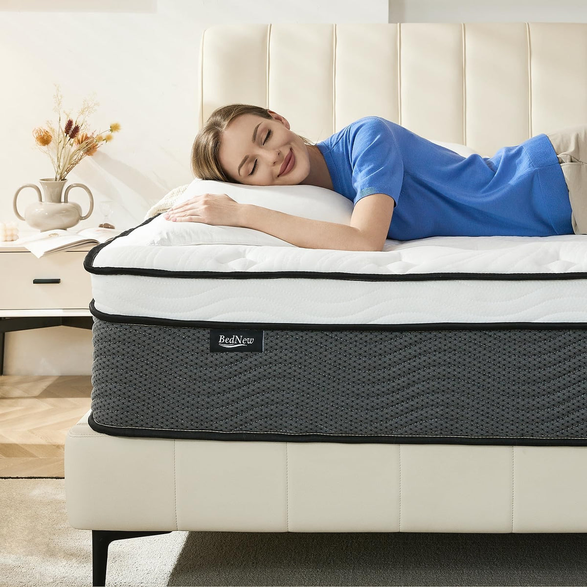 Matratze 180 x 200cm, Federkernmatratze H3 Höhe 31cm 7-Zonen Orthopädische Taschenfederkernmatratze mit Comfort Memory-Schaum Schicht – 160x200x31cm, Weiß & Schwarz