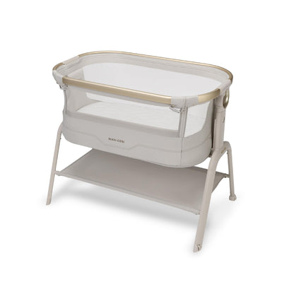 Maxi Cosi Iora² Baby Stubenbett, 0–6 kg (9 kg), Klappbares und Leichtes Beistellbett Baby, 5 cm CloudCore-Matratze, 5 Höhenstufen, 2 Leichtgängige Rollen, Easy Slide, Elegance Beige – Elegance Beige